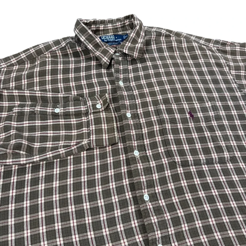 Vintage Ralph Lauren Men's XL Flannel Lowell Sport Brown Red Plaid Long Sleeve